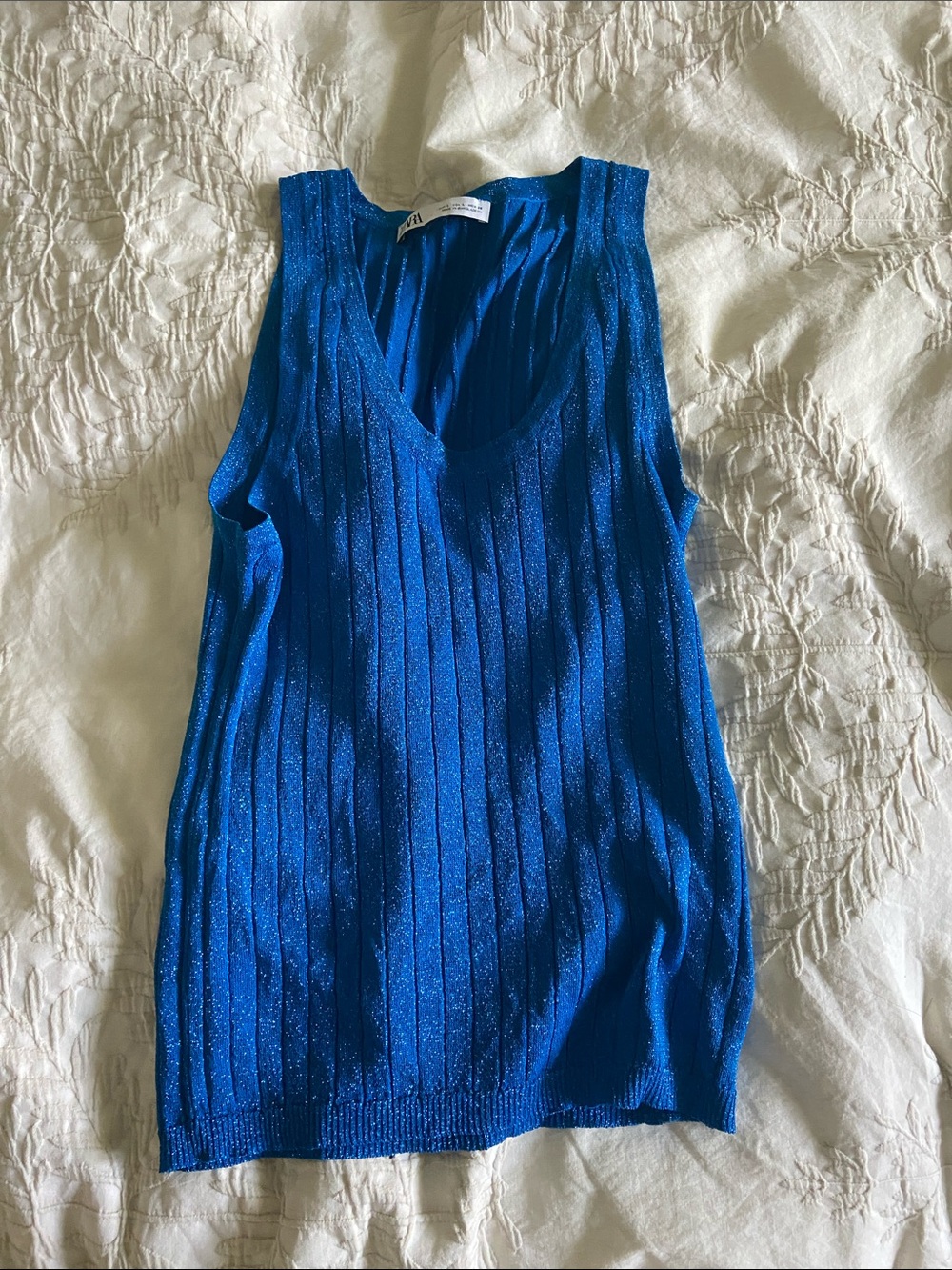Sparkle Ribbed Sleveless Knit Tank in Bright Blue Zara sz L
